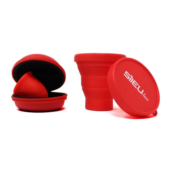 Sileu Kit Go Menstruationstasse + Etui + Sterilisator Rot L