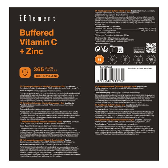 Zenement Vitamina C Tamponada + Zinc 365vcaps