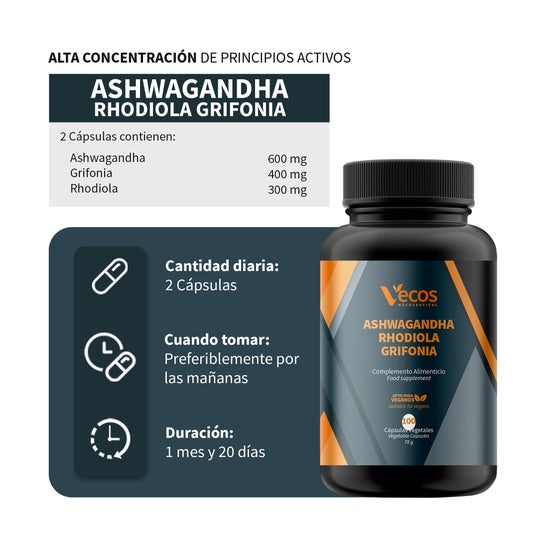 Vecos Nucoceuticals Extracto de Ashwagandha y Rhodiola 100 caps