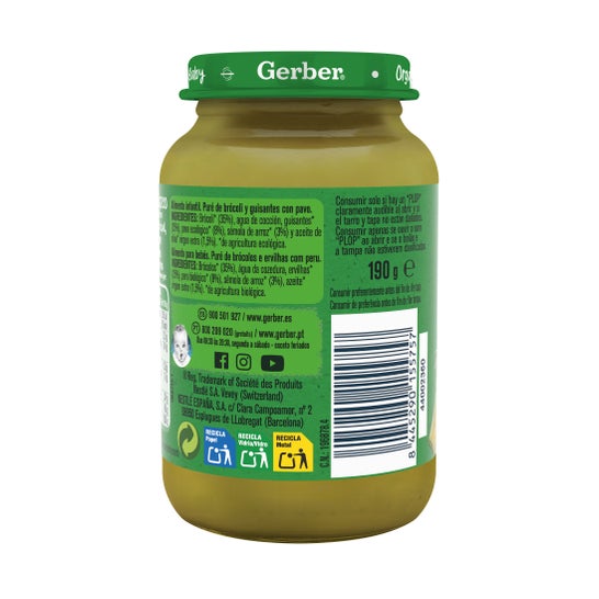 Gerber Organic Brócoli y Guisantes con Pavo 190g