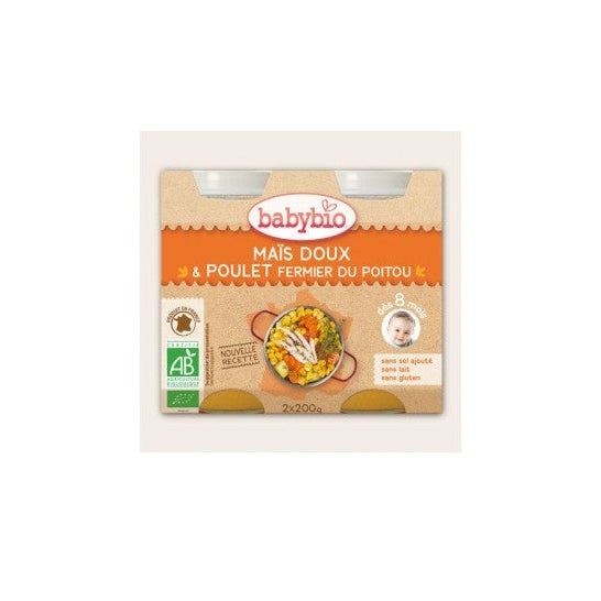 Babybio Pequeños Tarros Menu granja de Verduras y Pollos Pollo Ecológico en 8 Meses 200 g Lote de 2