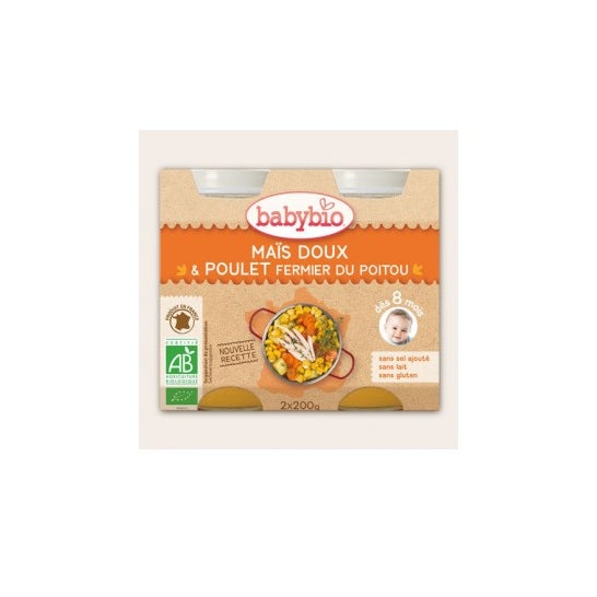 Babybio Pequeños Tarros Menu granja de Verduras y Pollos Pollo Ecológico en 8 Meses 200 g Lote de 2