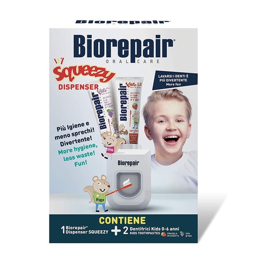 Biorepair Pack Kids Squeezy Dosatore + 2 Dentifrici