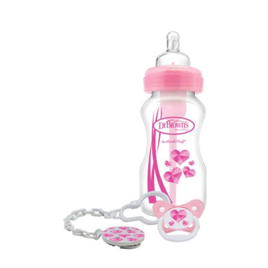 Dr Browns Pack Feeding Bottle Options 270 ml + Pacifier + Clip Pink