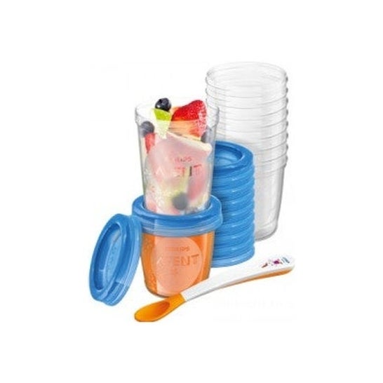 Avent Muttermilchbehälter 10x180ml + 10x240 + 20 Deckel + Löffel 1 Kochbuch