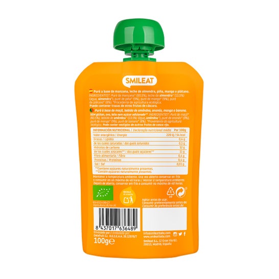 Smileat Pouch Ecológico de Leche de Almendras Mango y Piña 100 g