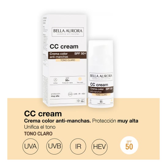 Bella Aurora CC Cream Crema Color Anti-Manchas SPF50+ Tono Claro 30ml