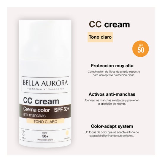 Bella Aurora CC Cream Crema Color Anti-Manchas SPF50+ Tono Claro 30ml