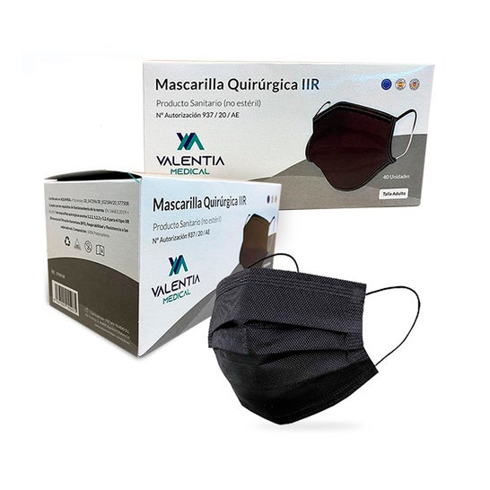 Valentia Medical Mascarilla Quirúrgica IIR Negra 40uds
