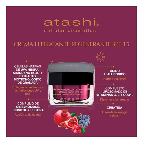 Atashi Antiossidante Cellulare Anti-invecchiamento 50ml + Crema Idratante SPF15 50ml Atashi Antiossidante Cellulare Anti-invecchiamento 50ml + Crema Idratante SPF15 50ml