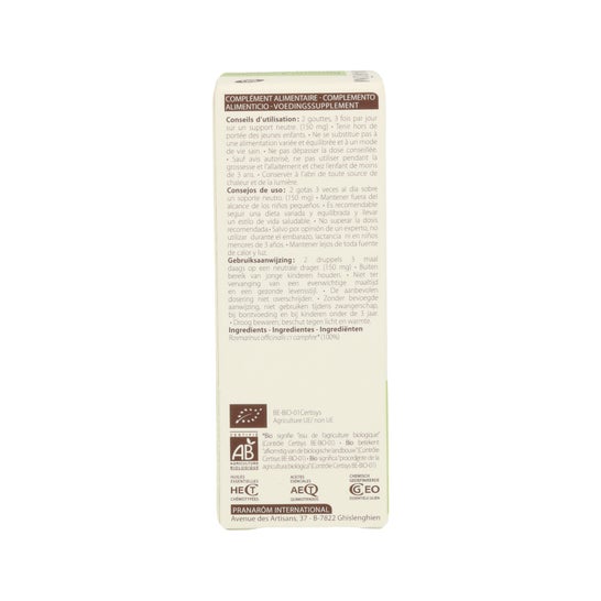 Pranarôm Aceite Esencial de Romero QT Alcanfor BIO 10 ml