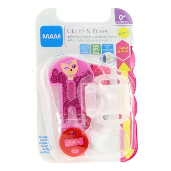 Mam Clip It! & Cover Pink Soother Brooch & Protective Cover