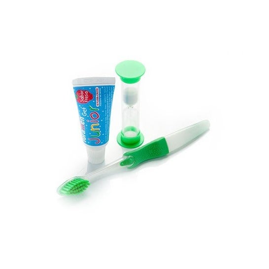 Spazzola del kit dentale per bambini Foradent + gel al fluoro + orologio