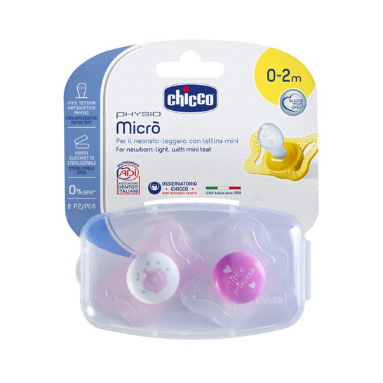 Chicco Silicone Pacifier Silicone Micro 0-2 M Pink 2 Pacifiers