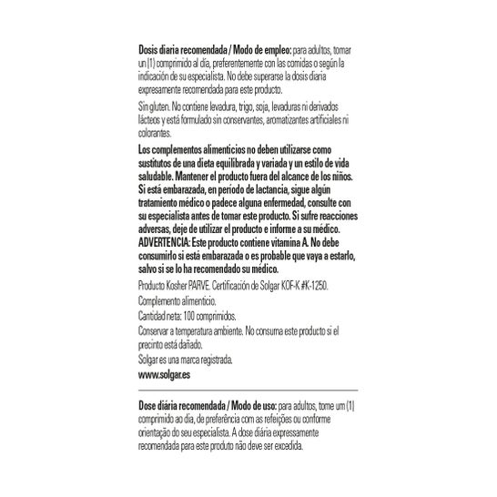 Solgar Vitamina A Seca 5000UI 1500mcg 100 comp