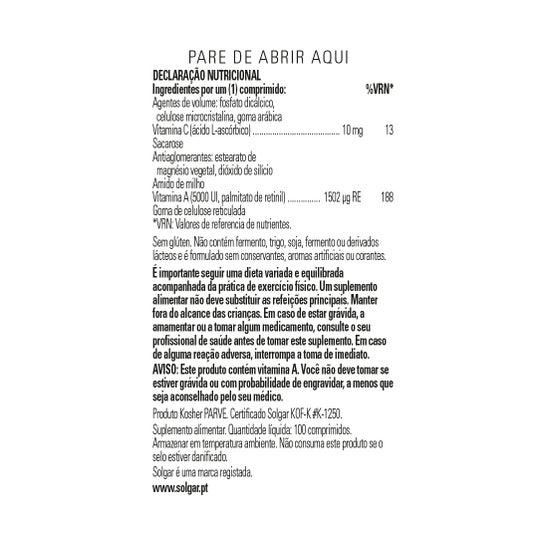 Solgar Vitamina A Seca 5000UI 1500mcg 100 comp