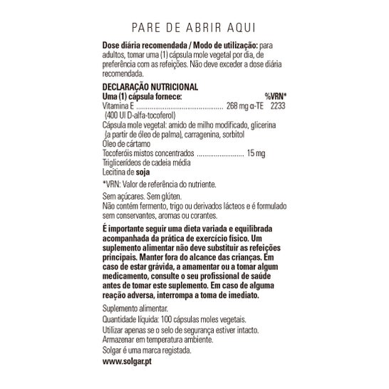 Solgar Vitamina E 400 UI 268 mg 100 perlas vegetales