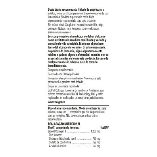Solgar Ácido Hialurónico Complex con Colágeno 120mg 30 comp