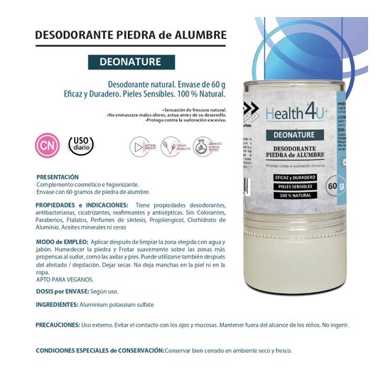 H4 U Deonature Desodorante Piedra de Alumbre 60 g