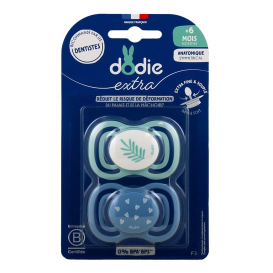 Dodie Extra Chupete Anatómico +6M F3 Fino Azul 2 uds