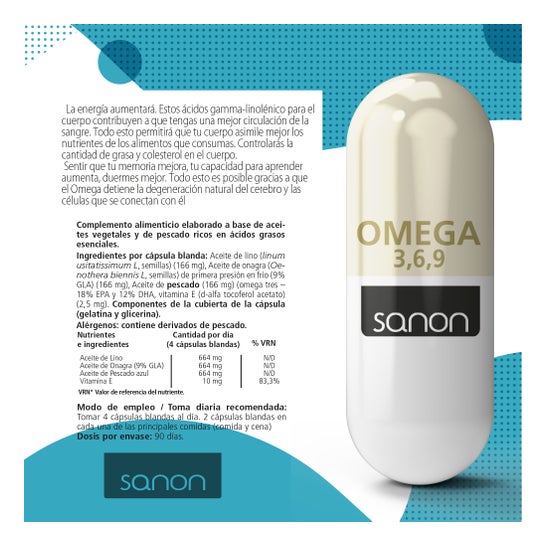 Sanon Omega 3 6 9 360 cápsulas blandas