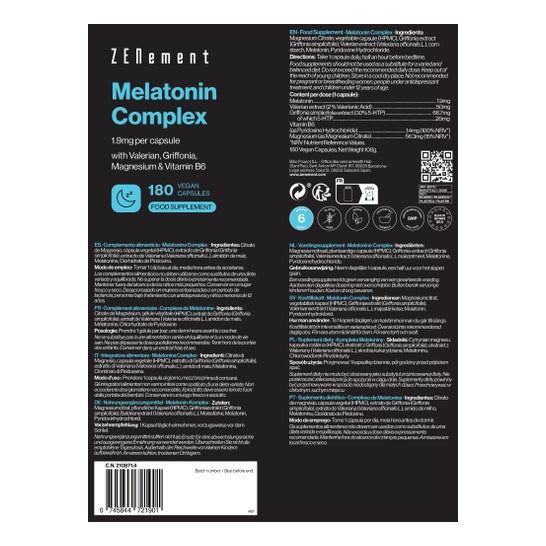 Zenement Melatonina 1,9 mg Griffonia Magnesio Vitamina B6 180vcaps