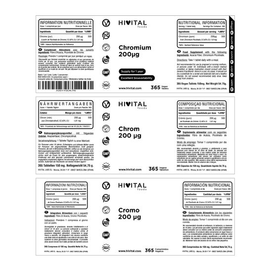 HIVITAL Cromo Picolinato 200 mcg 365 comp