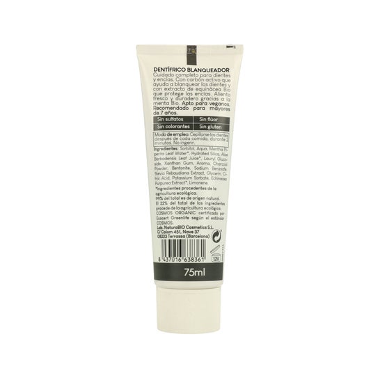 NaturaBio Cosmetics dentifrico Blanqueador Menta Bio y Carbon Activo 75 ml