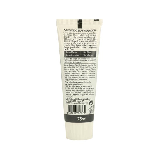 NaturaBio Cosmetics dentifrico Blanqueador Menta Bio y Carbon Activo 75 ml