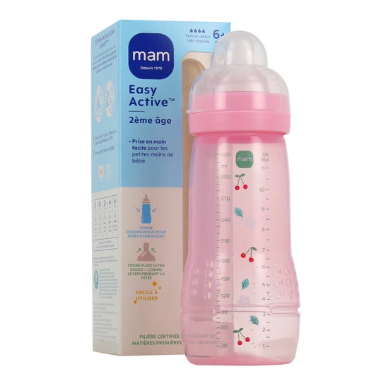 Mam Easy Active Biberón Tetina Flujo Muy Rápido +6M Berry 330 ml