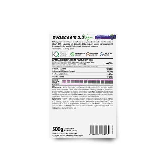 HSN EvoBCAA's 2.0 BCAA's 12:1:1 + Glutamina Frambuesa Azul 500 g