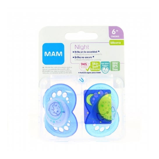 Mam notte Silicone Soother 6m 2u notte Silicone Soother +6m 2u blu