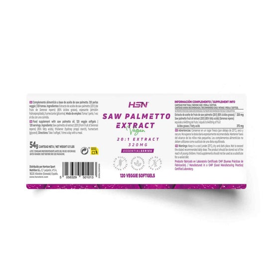 HSN Extracto de Saw Palmetto 20:1 320 mg 120 Perlas vegetales
