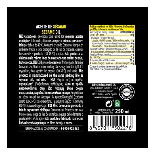 Naturgreen Aceite Ecológico de Sésamo 250 ml