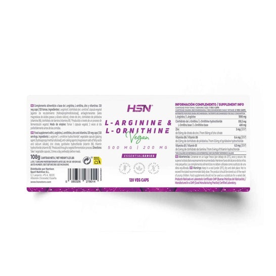 HSN L-Arginina + L-Ornitina 500 mg/200 mg 120 vcaps