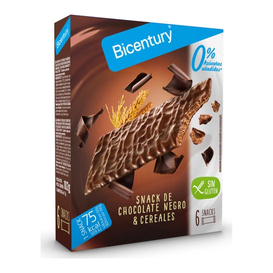 Bicentury Barritas Cereal Chocolate Negro sin Azúcar  sin Gluten 102g