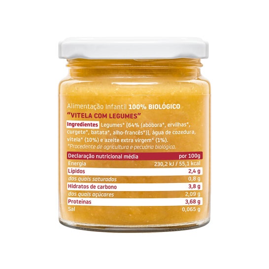 Tarrito di vitello sorridente con verdure biologiche