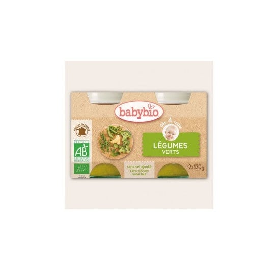 Babybio Vegetales Verdes Orgánicos en 4 Meses 2 X130 g