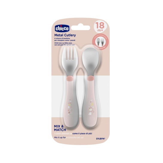 Chicco Set Duo Cubiertos Inox 18M+ Rosa