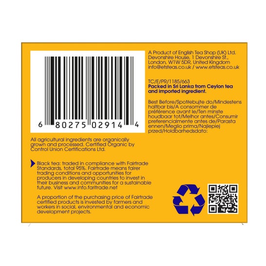 English Tea Shop Té Earl grey Infusiones Bio 20 sobres