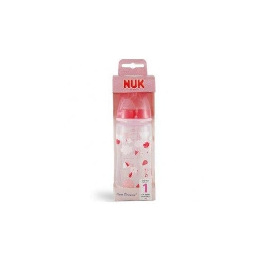 Nuk™ first choice cotton party pink silicone teat bottle 0-6 months 300ml  1ud