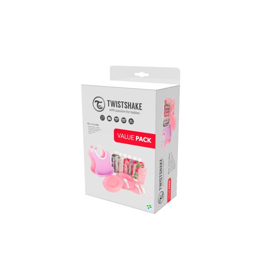 Twistshake Pack Set di stoviglie bavaglini per ragazze rosa