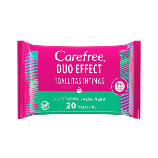 Carefree Duo Effect Toallitas Íntimas con Té Verde y Aloe Vera 20uds