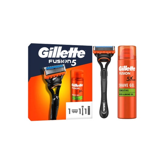 Gillette Fusion 5 Pack Razor + Gel de Afeitar Sensitive 200 ml