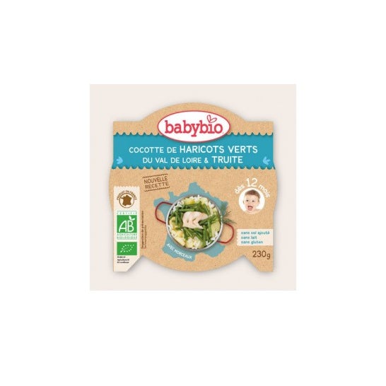 Babybio Mon P'tit Plat Organic Cocotte of Green Beans of the Loire Valley and Trout 230g