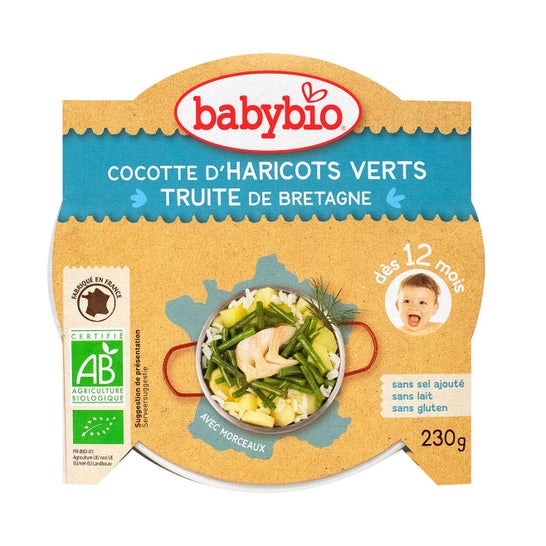 Babybio Mon P'tit Plat Bio-Cocotte aus grünen Bohnen des Loiretals und Forelle 230g