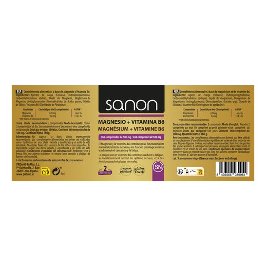 Sanon Magnesio + Vitamina B6 360 comp