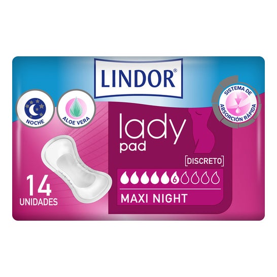 Lindor Lady Pad Maxi Night 5 Gotas 14uds