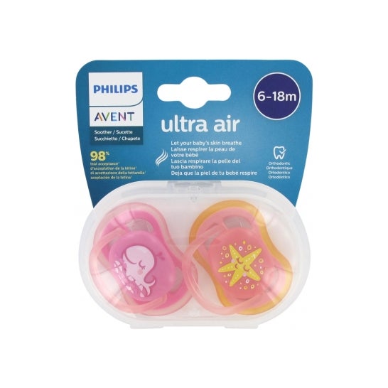 Philips Avent - Pack 2 Chupetes Ultra Soft Lisos 6-18 Meses Rosa
