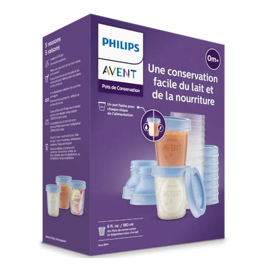 Avent Vasos de Almacenamiento con Tapa 10x180ml + Adaptadores 2uds Avent Vasos de Almacenamiento con Tapa 10x180ml + Adaptadores 2uds